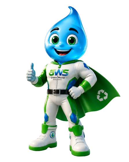 Mascote GWS — super-herói da água e sustentabilidade Green World Solutions