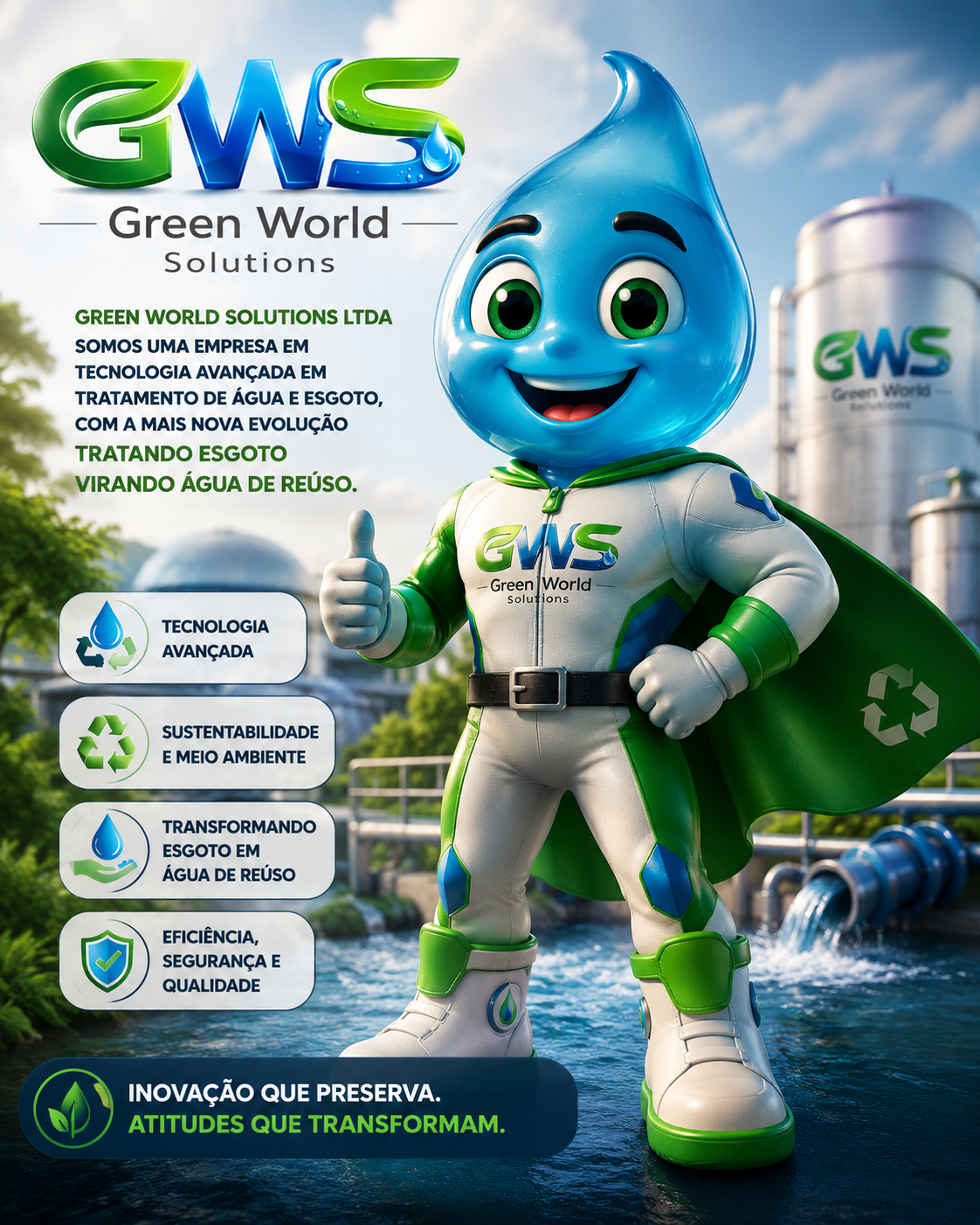 Green World Solutions — tecnologia avançada em tratamento de água e esgoto, sustentabilidade e meio ambiente